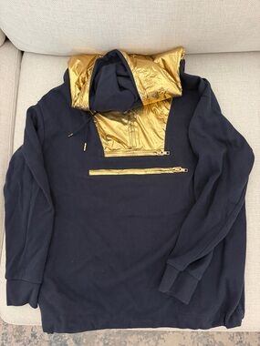 J. Crew Navy and Metallic Gold Hooded Pullover